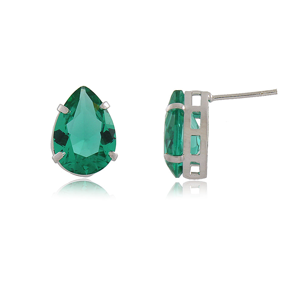 Conjunto Brinco e Colar Cristal Esmeralda Banho Ródio Branco LLucy