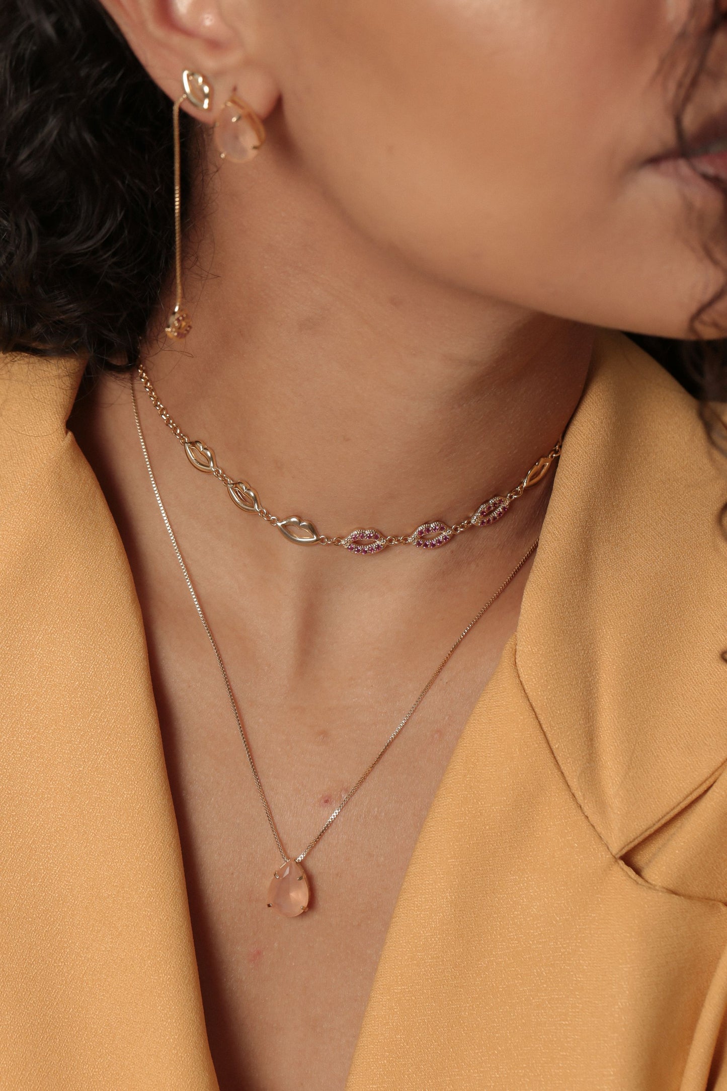 Conjunto Morganita Baño de Oro 18K