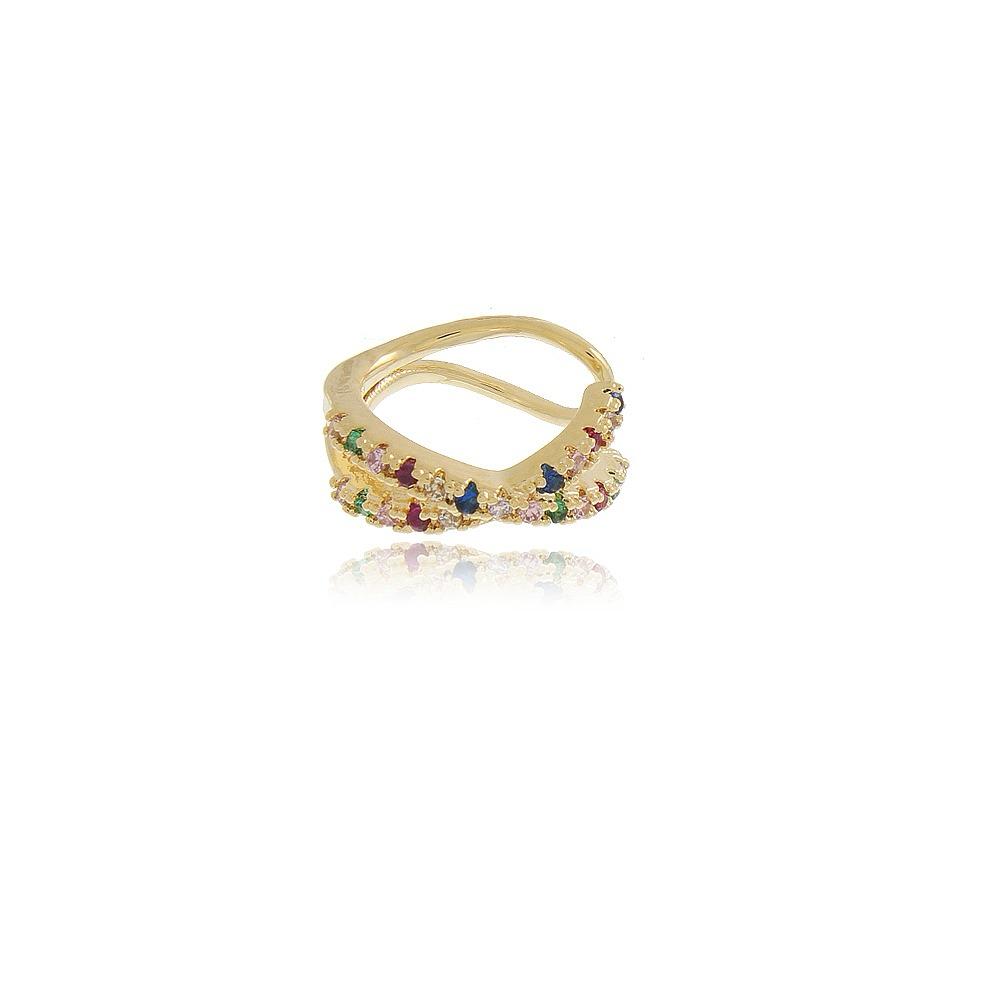  Ear Cuff Microzirconias Coloridas Banho Ouro 18k LLucy