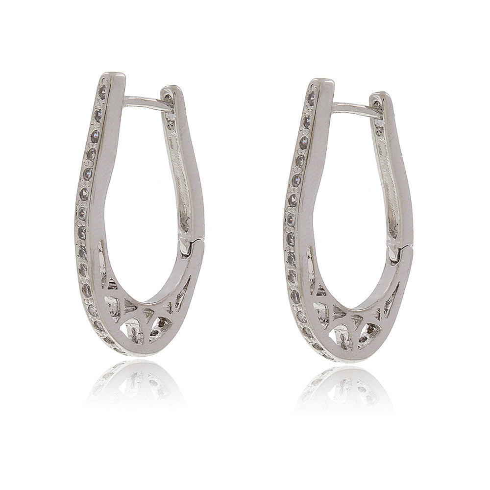 Brinco Aurora Argola Microzirconias Banho Ródio Branco Llucy