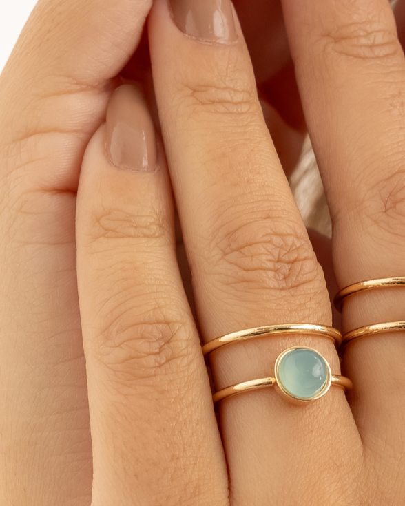 Anillo Costa Brillante - Ágata Azul Cielo