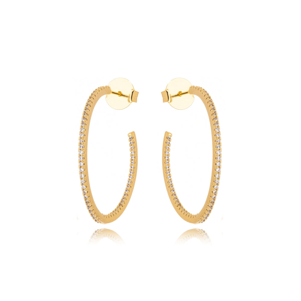 Brinco Argola M Cravejada Zircônia Banho Ouro 18k LLucy 