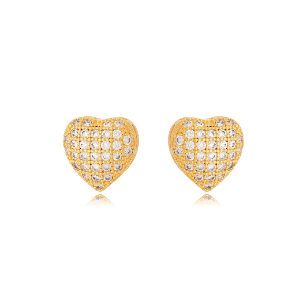 Brinco Médio Corações Cravejados Banho Ouro 18k LLucy