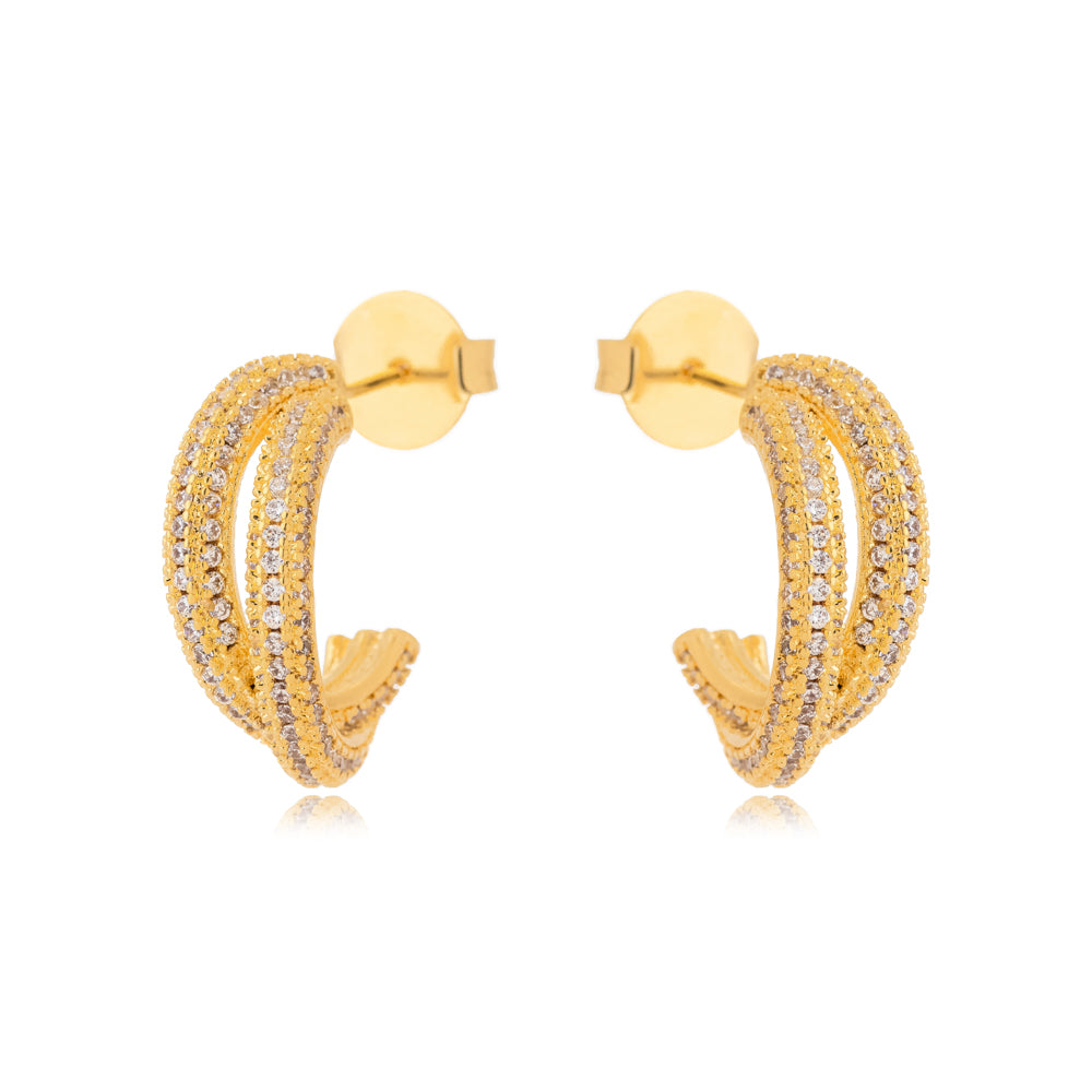 Brinco Argola Dupla Cravejada Zircônia Banho Ouro 18k LLucy