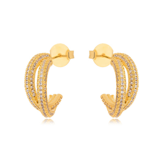 Brinco Argola Dupla Cravejada Zircônia Banho Ouro 18k LLucy