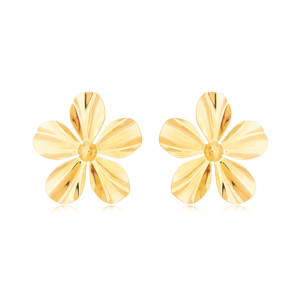 Brinco Flor de Chapa Banho Ouro 18k LLucy 