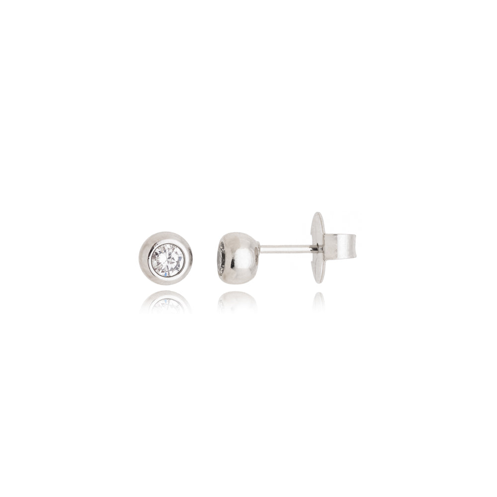 Brinco Solitário Zircônia 4 mm Banho Ródio Branco LLucy 