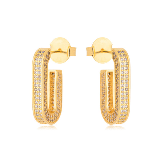 Brinco Meia Argola Cravejada Zircônia Banho Ouro 18k LLucy