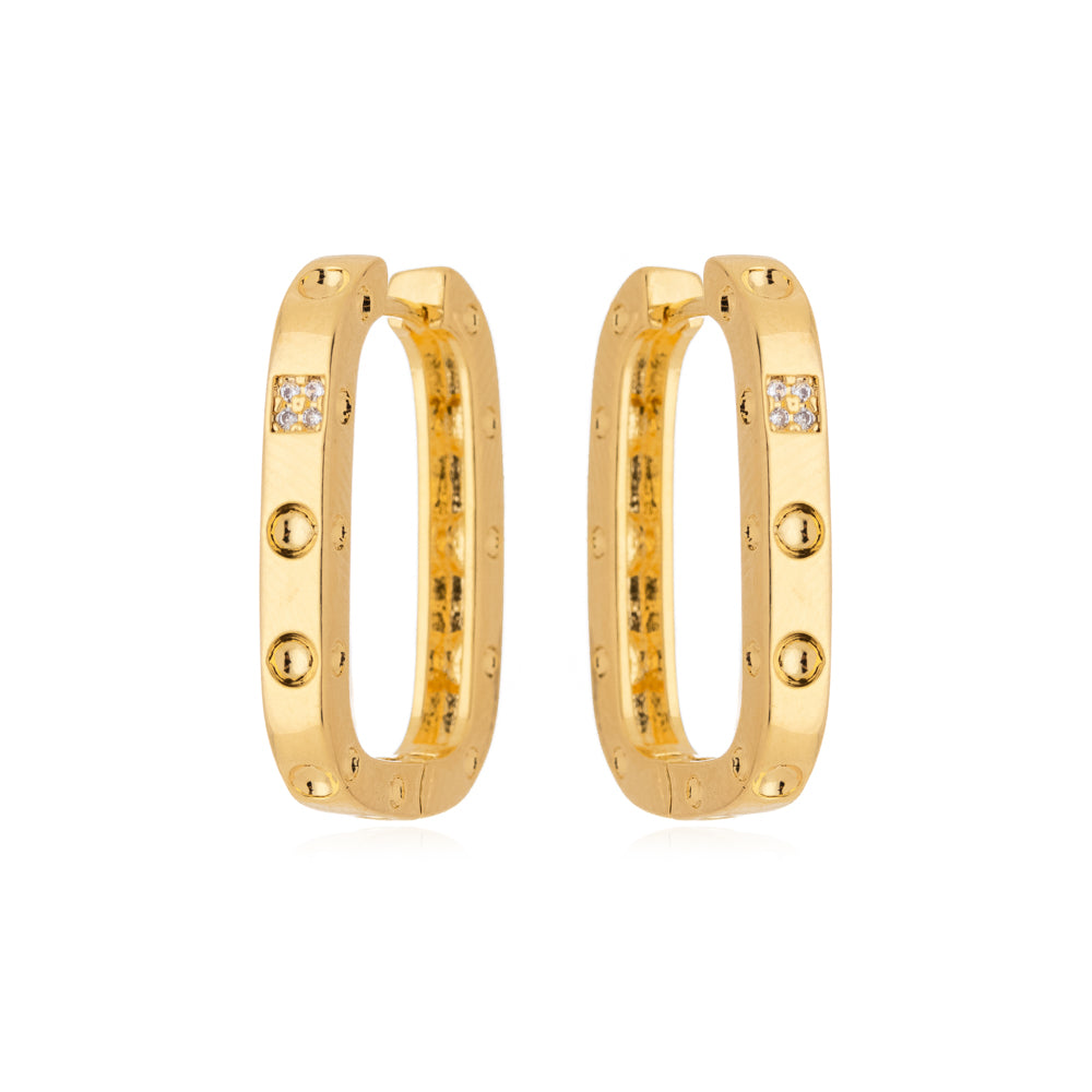 Brinco Argola Retangular Zircônia Banho Ouro 18k LLucy 
