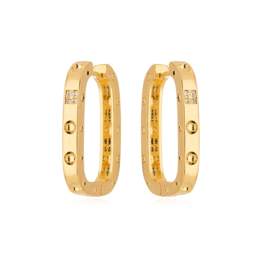 Brinco Argola Retangular Zircônia Banho Ouro 18k LLucy 